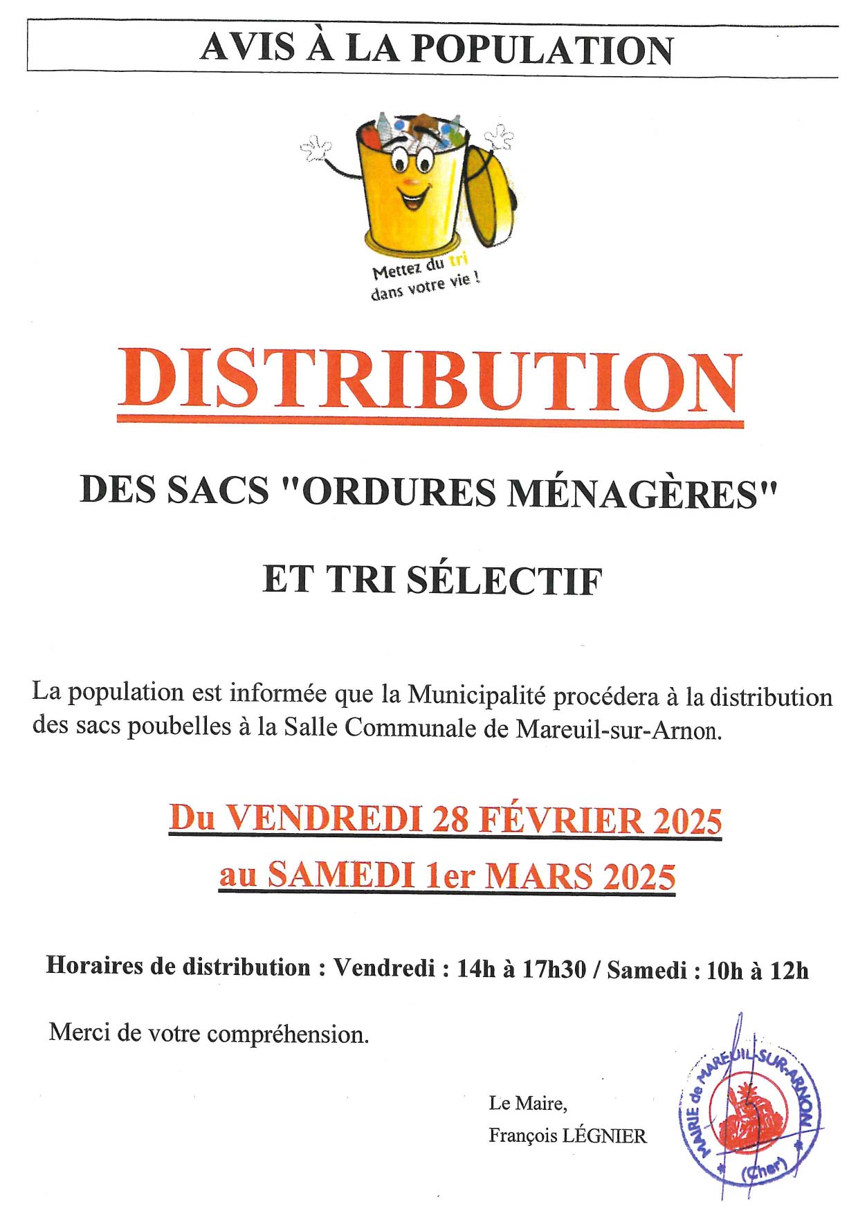 Distribution de sacs poubelles